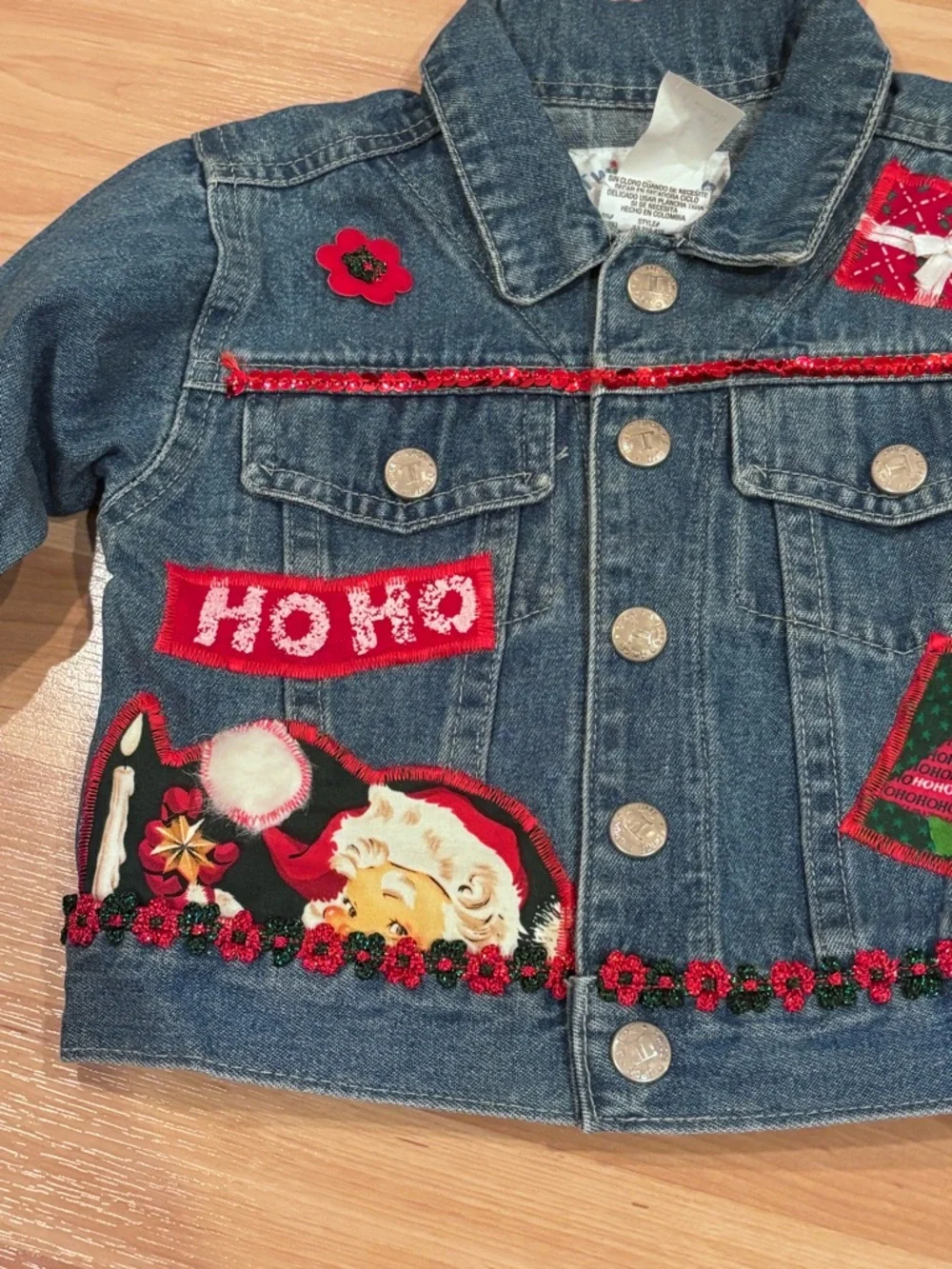 Twice Upon a Time‎ Vintage Made in USA Christmas Jean Jacket With Bling
